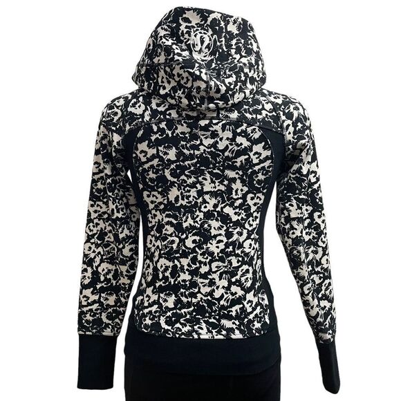 LULULEMON FLEUR SOMBRE‎ BLACK / WHITE SCUBA HOODIE Full zip JACKET SIZE 2 - Picture 5 of 10